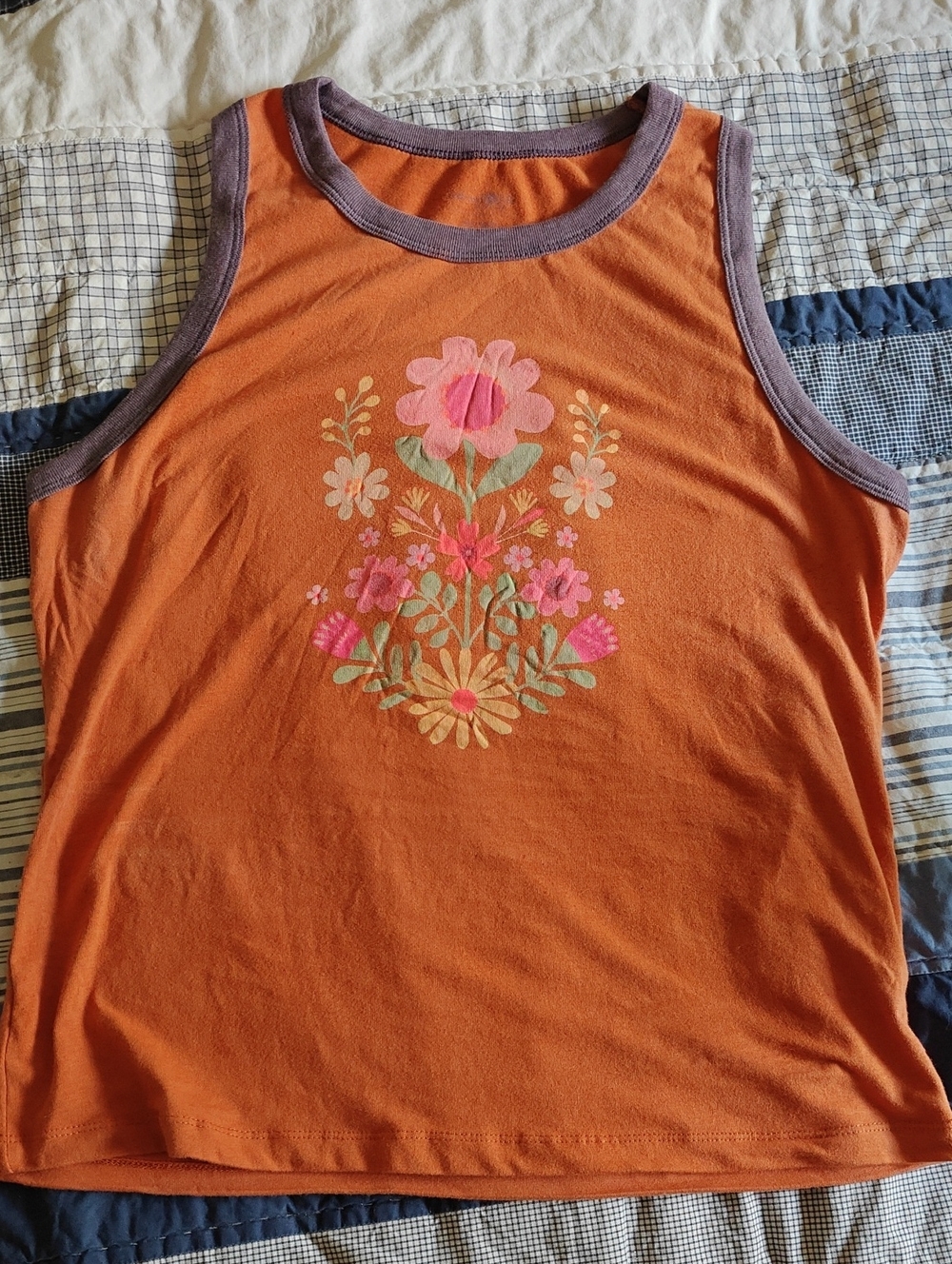 Natural Life Women's Orange Floral Tank Top, L